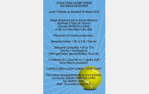 #TENNIS - RETOUR SUR LE STAGE DE FEVRIER