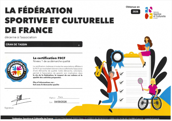 Le CRAN de Tassin obtient la certification qualité de la FSCF